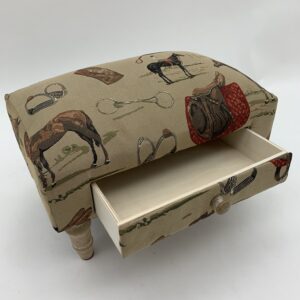 EQUESTRIAN FABRIC FOOTSTOOL WITH DRAWER