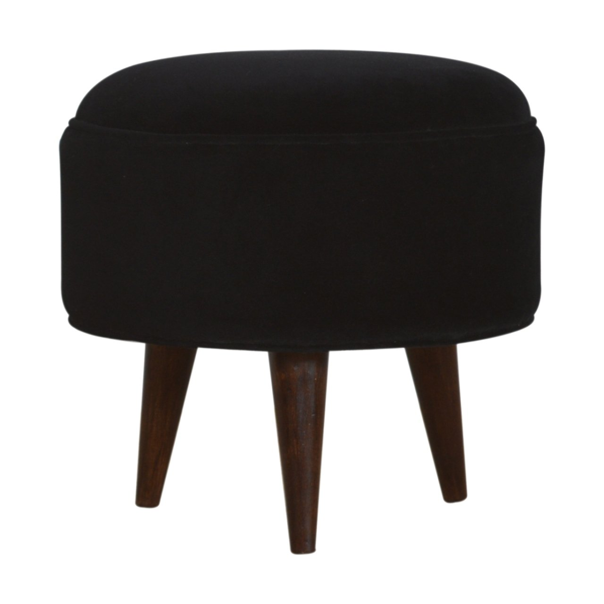 Solid Mango Wood Black Velvet Nordic Style Footstool