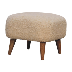 Solid Mango Wood Boucle Cream Square Footstool
