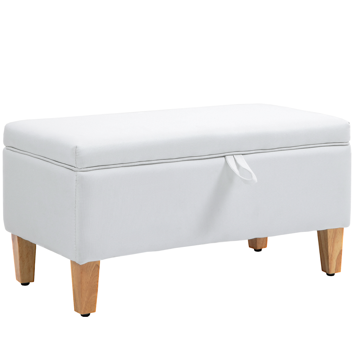 Linen Storage Ottoman Storage Box Footstool with Rubberwood Legs Cream