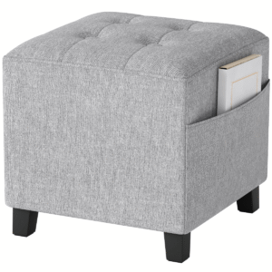 Small Footstool Square Ottoman with Padded Seat, Light Grey