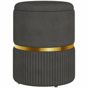 HOMCOM Round Pouffe, Storage Footstool with Cushioned Top, Hidden Space