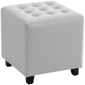 Square Footstool Small Ottoman w/ Wood Legs for Bedroom Light Grey