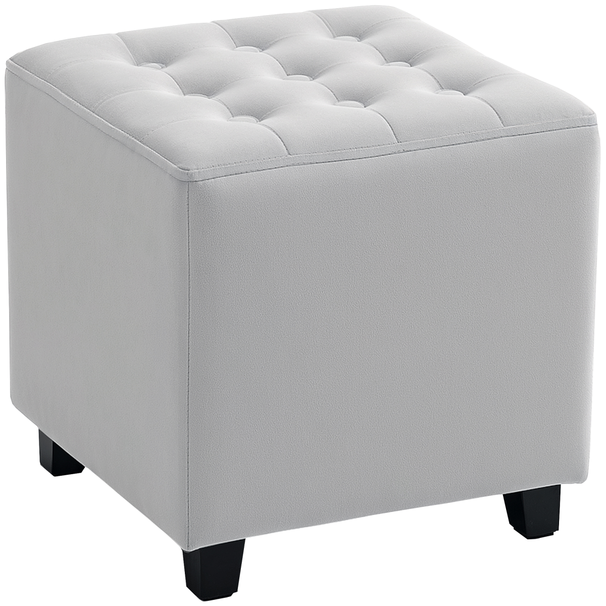 Square Footstool Small Ottoman w/ Wood Legs for Bedroom Light Grey