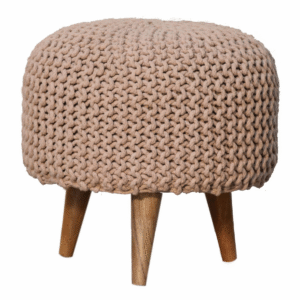 Artisan Furniture Solid Mango Wood Keeva Beige Round Footstool