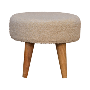 Artisan Furniture Solid Mango Wood Cream Boucle Petite Footstool