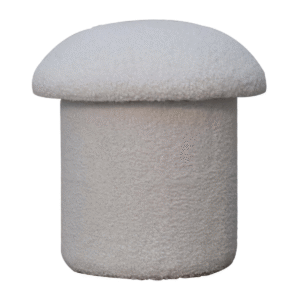 Solid Mango Wood White Boucle Mushroom Footstool