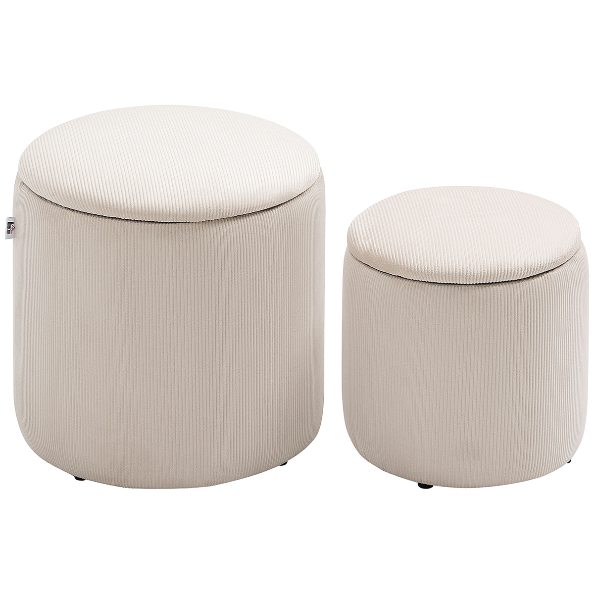 Modern Fabric Storage Ottoman with Removable Lid, Set of 2, Cream White