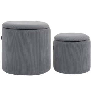 Fabric Storage Ottoman with Removable Lid, Set of 2, Light Grey