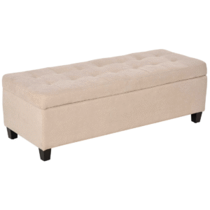 Linen Storage Ottoman Bench Padded w/ Tufting Hinged Lid Wood Frame Feet