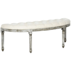 Half-Circle End Bench Ottoman Footstool Button Tufting Padded Seat Cream