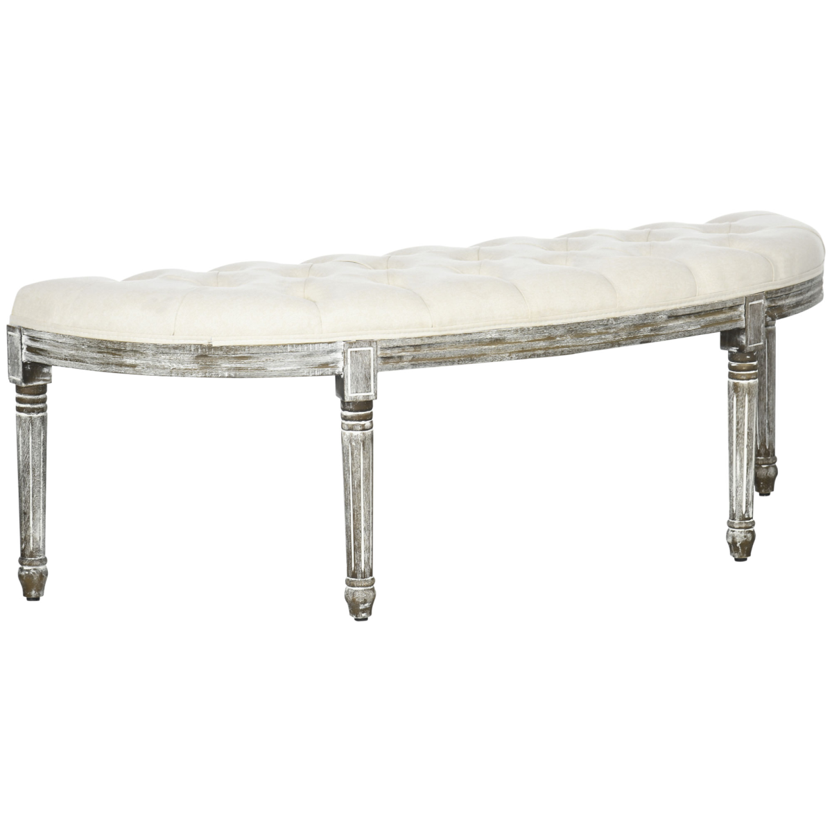 Half-Circle End Bench Ottoman Footstool Button Tufting Padded Seat Cream