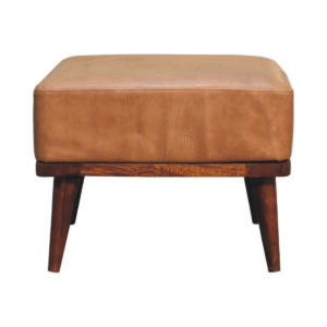 Solid Mango Wood Tan Buffalo Leather Tan Footstool