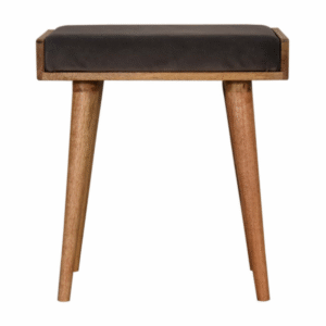 Artisan Furniture Solid Mango Wood Grey Velvet Tray Style Footstool