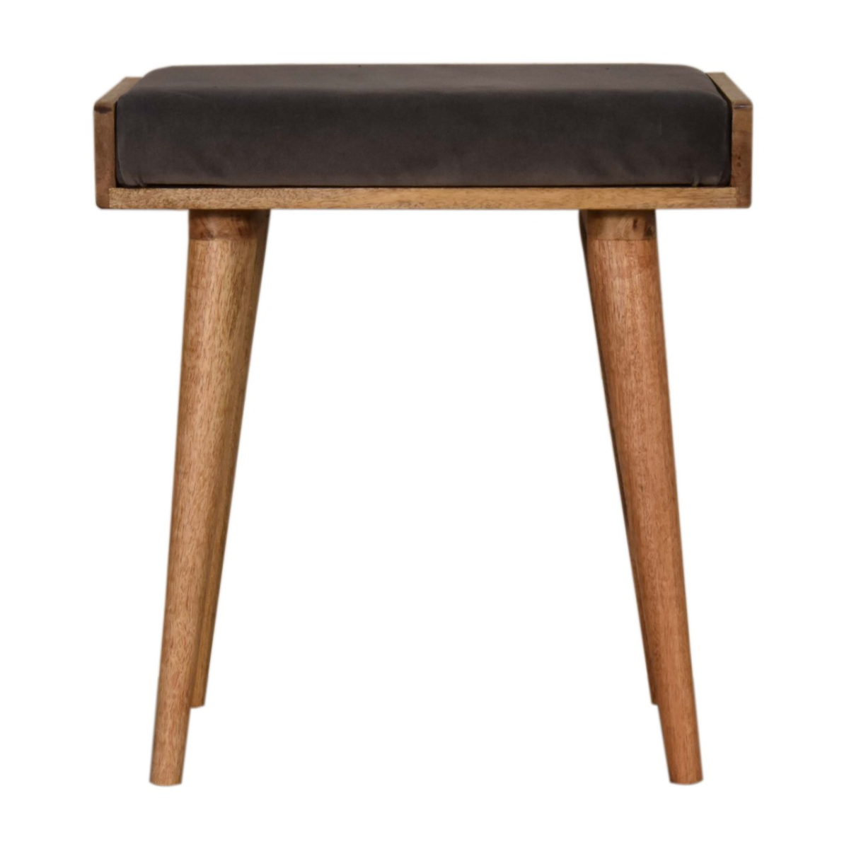 Solid Mango Wood Grey Velvet Tray Style Footstool
